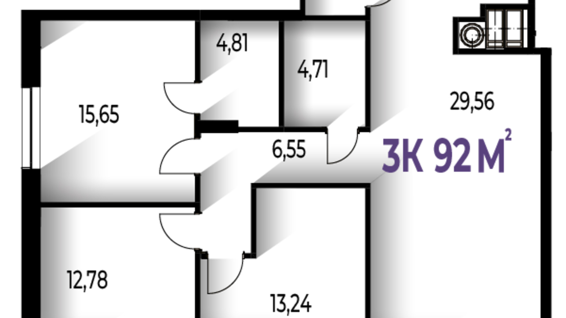 Планування 3-кімнатної квартири в ЖК Trivium 91.7 м², фото 571232