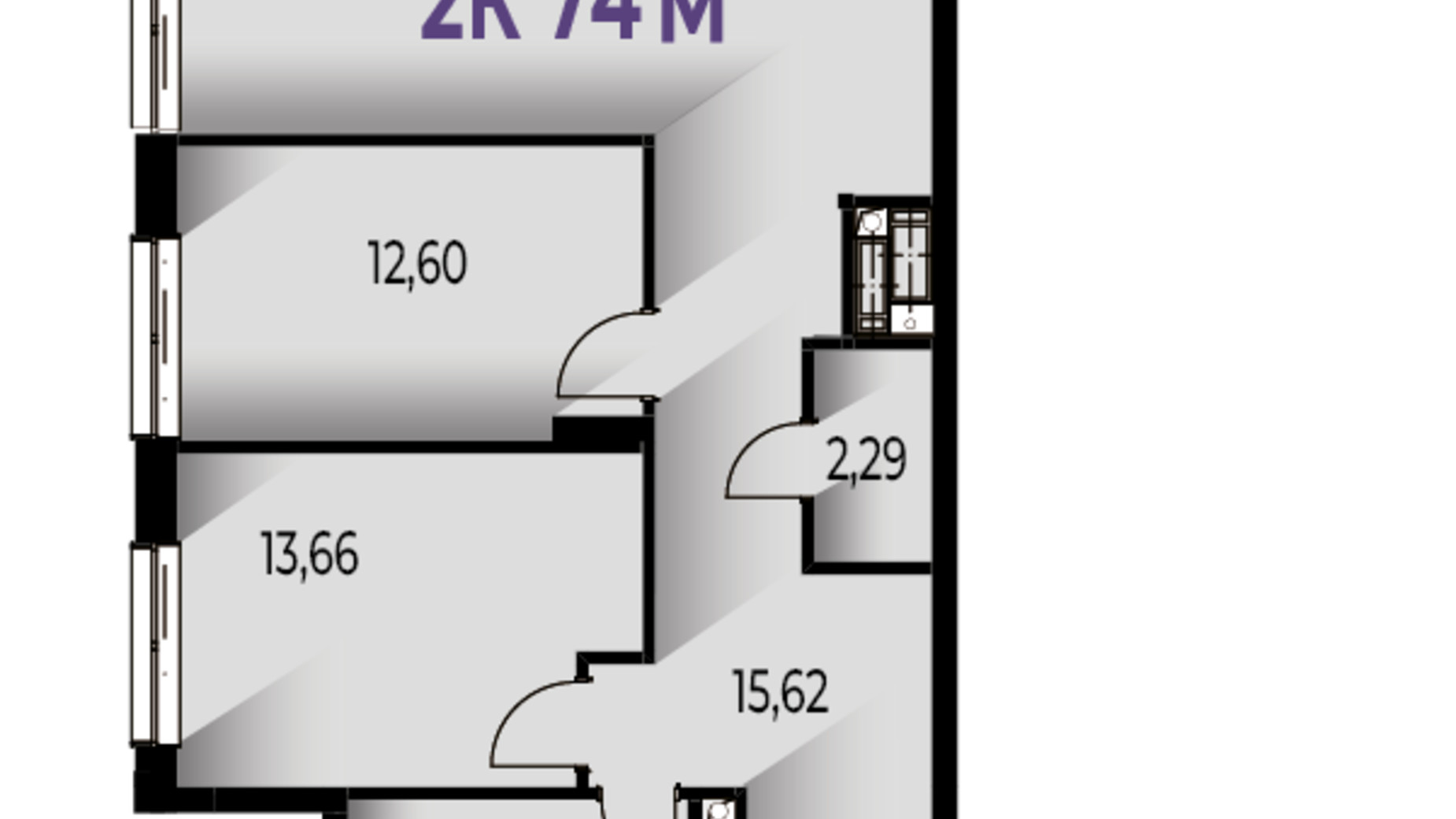 Планування 2-кімнатної квартири в ЖК Trivium 74.3 м², фото 571234