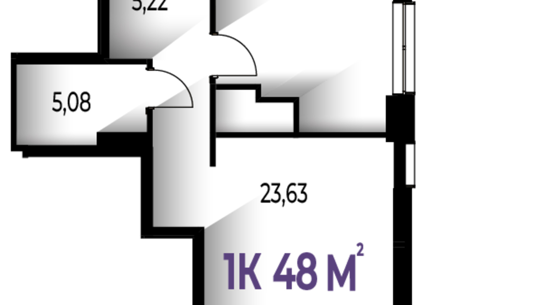 Планування 1-кімнатної квартири в ЖК Trivium 47.5 м², фото 571243