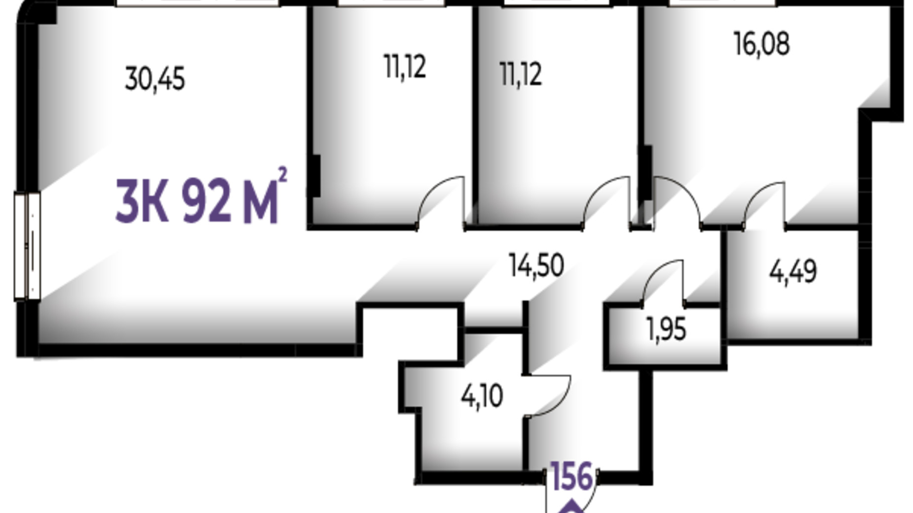 Планування 3-кімнатної квартири в ЖК Trivium 92.2 м², фото 571244