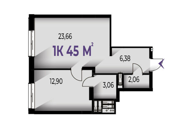 ЖК Trivium: планировка 1-комнатной квартиры 44.6 м²