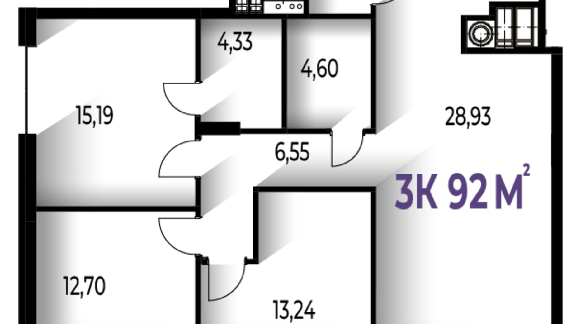 Планування 3-кімнатної квартири в ЖК Trivium 91.7 м², фото 571249