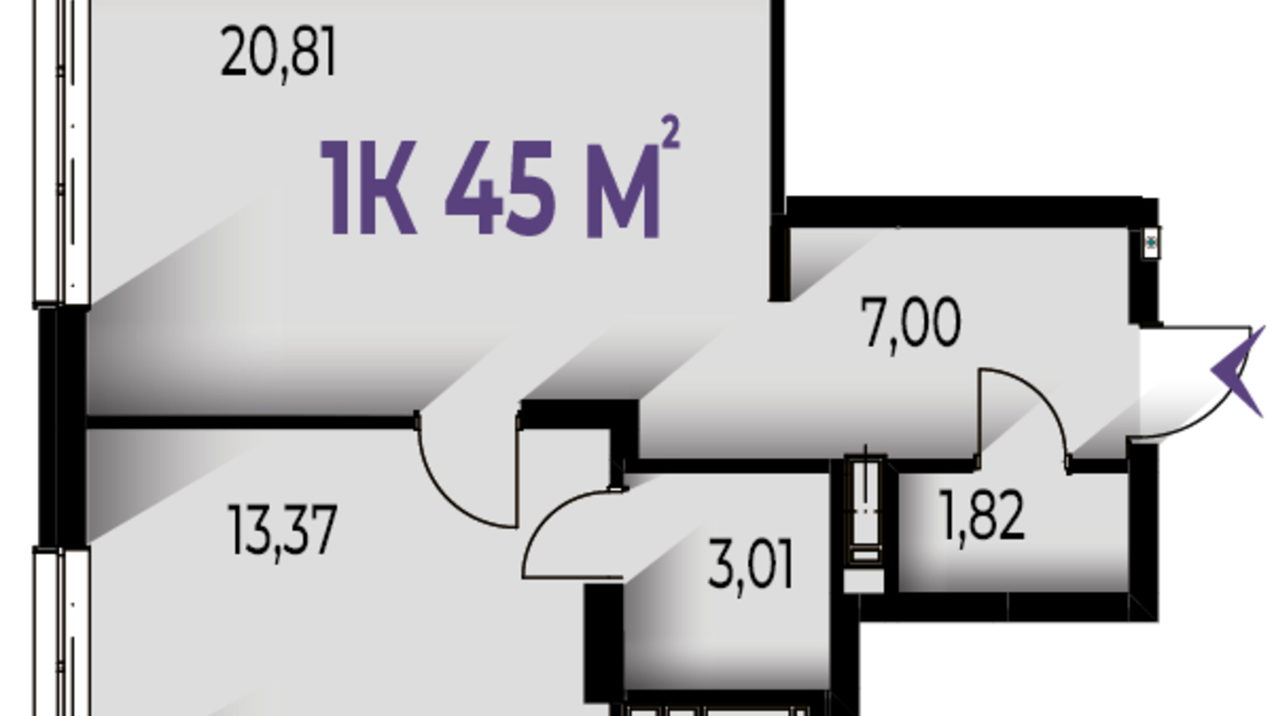 Планування 1-кімнатної квартири в ЖК Trivium 44.6 м², фото 571250