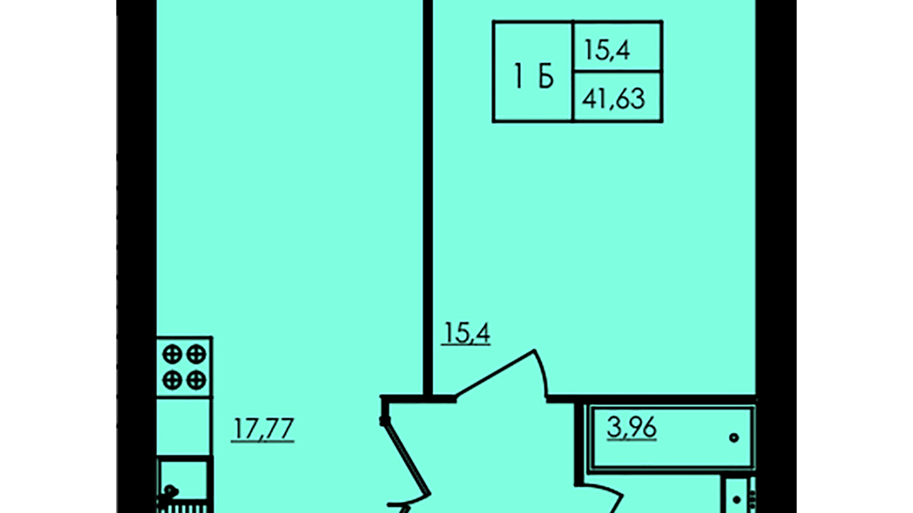 Планування 1-кімнатної квартири в ЖК City Park 41.76 м², фото 571292