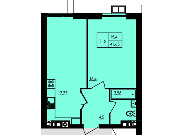 ЖК City Park: планування 1-кімнатної квартири 41.76 м²