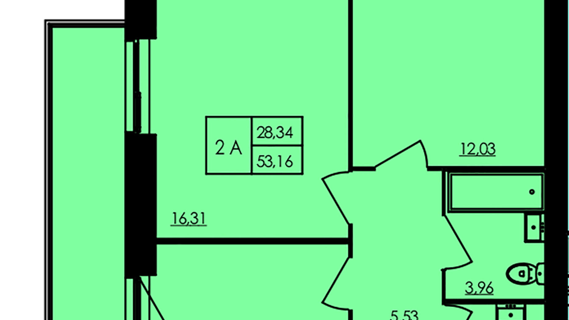 Планування 1-кімнатної квартири в ЖК City Park 53.19 м², фото 571296