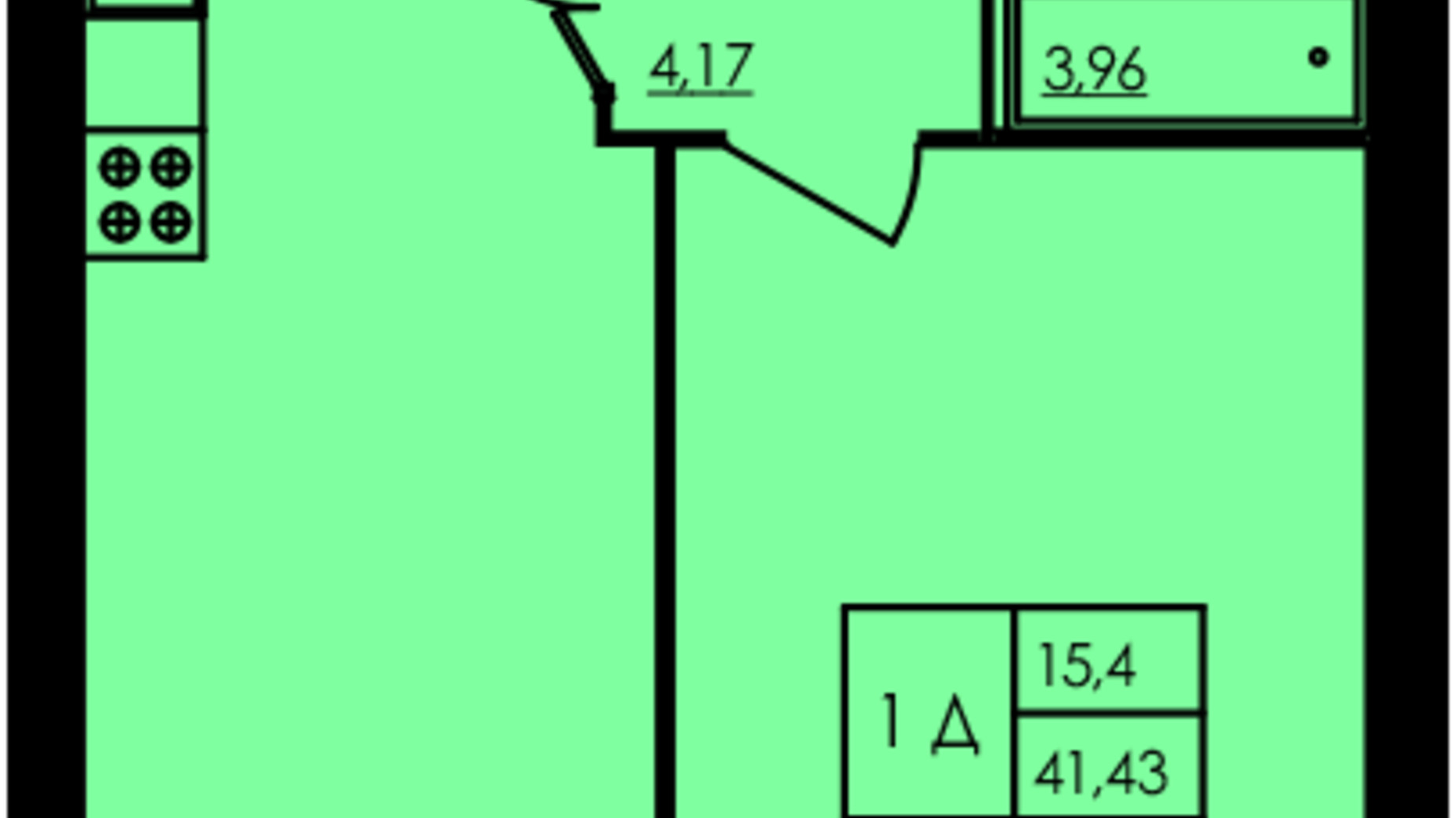 Планування 1-кімнатної квартири в ЖК City Park 41.54 м², фото 571300