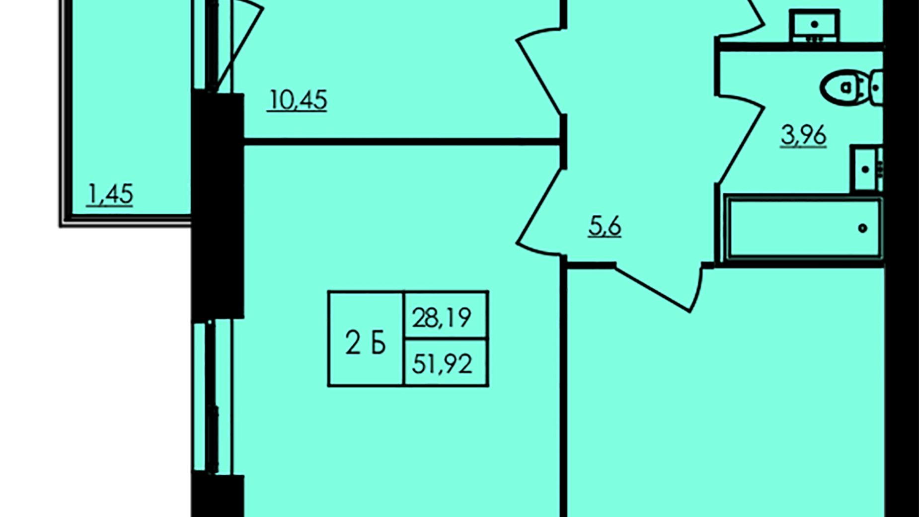 Планування 2-кімнатної квартири в ЖК City Park 51.95 м², фото 571303