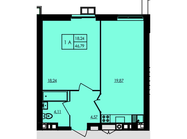 ЖК City Park: планировка 1-комнатной квартиры 47.91 м²