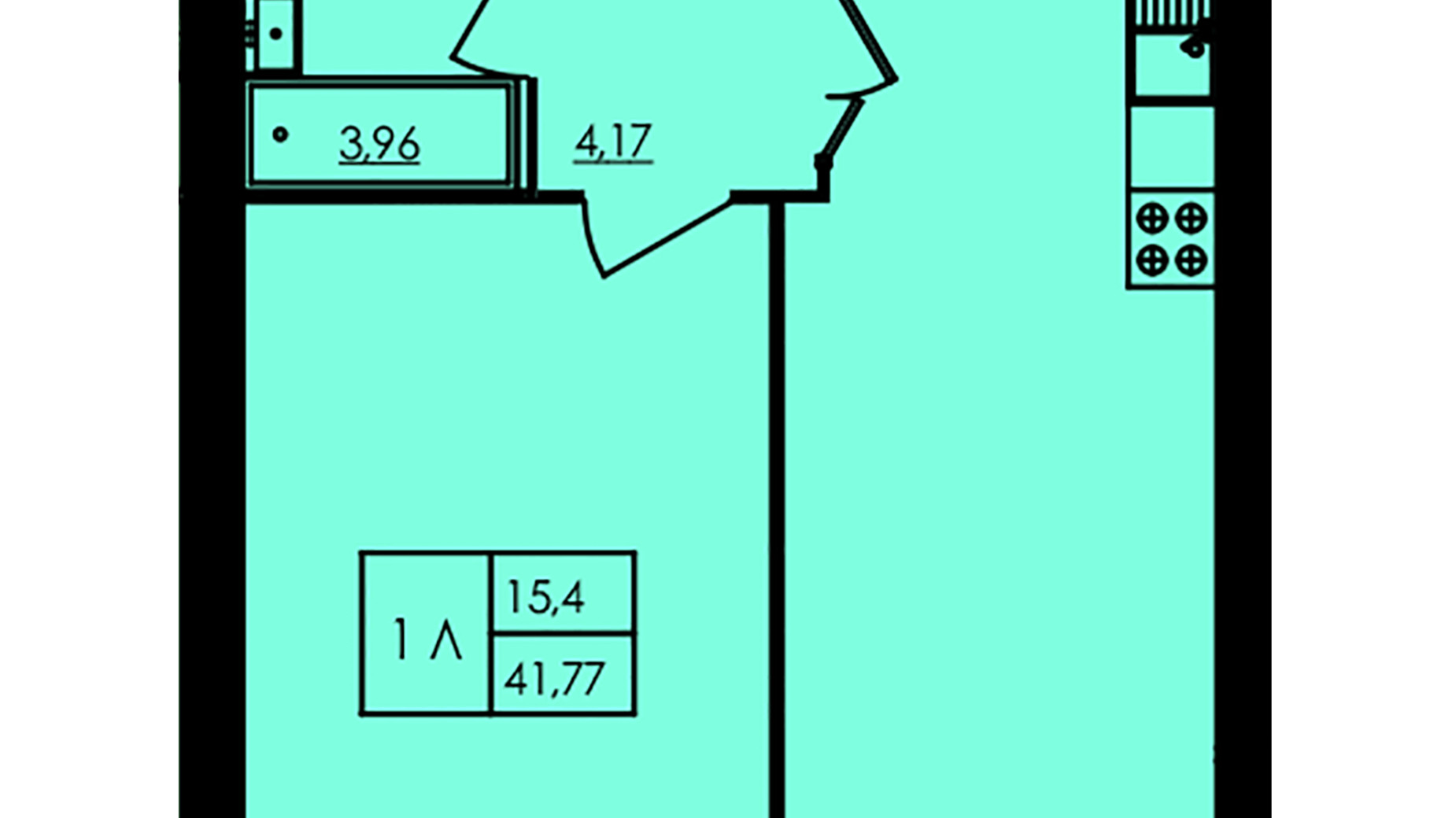 Планировка 1-комнатной квартиры в ЖК City Park 47.88 м², фото 571315