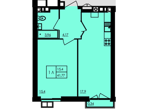 ЖК City Park: планировка 1-комнатной квартиры 47.88 м²