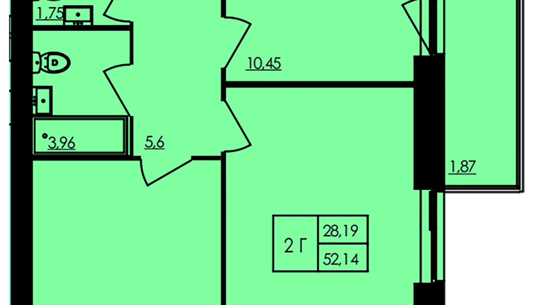 Планування 2-кімнатної квартири в ЖК City Park 52.2 м², фото 571318