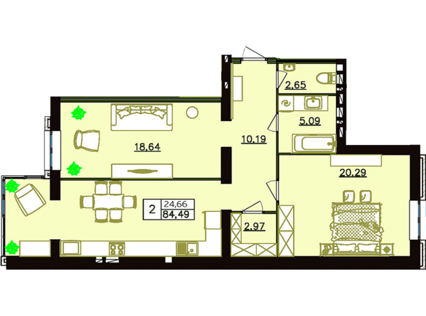 ЖК Форрест: планировка 2-комнатной квартиры 82.66 м²