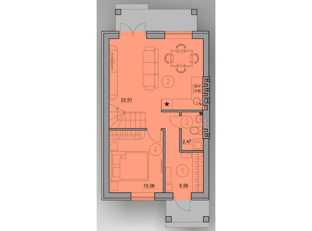 Таунхаус Комфортный Городок: планировка 3-комнатной квартиры 90 м²