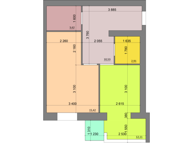 ЖК Eco House: планування 1-кімнатної квартири 44.8 м²