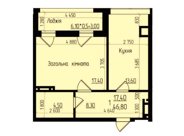 ЖК Senator: планування 1-кімнатної квартири 47.3 м²