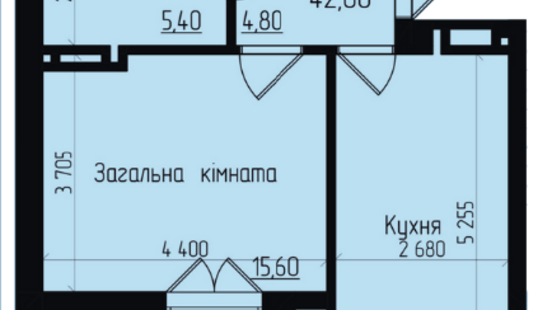 Планування 1-кімнатної квартири в ЖК Senator 42.7 м², фото 571677