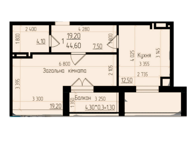 ЖК Senator: планировка 1-комнатной квартиры 45 м²