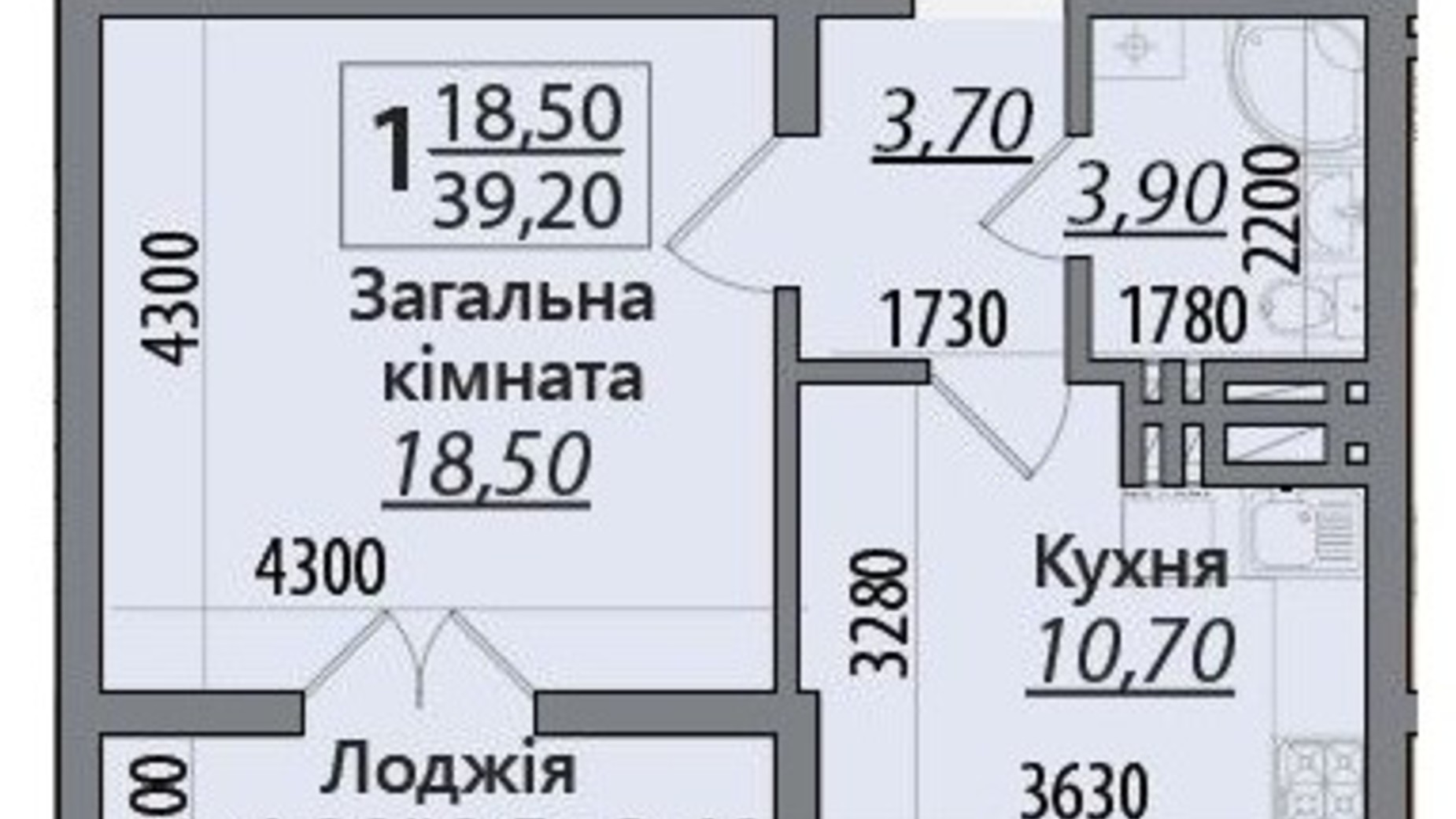 Планировка 1-комнатной квартиры в ЖК Senator 39.2 м², фото 571681