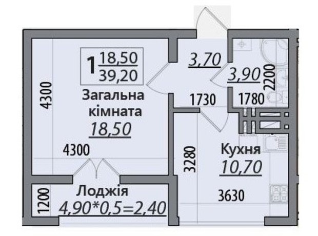 ЖК Senator: планировка 1-комнатной квартиры 39.2 м²