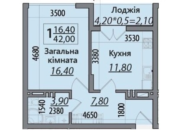 ЖК Senator: планування 1-кімнатної квартири 42 м²