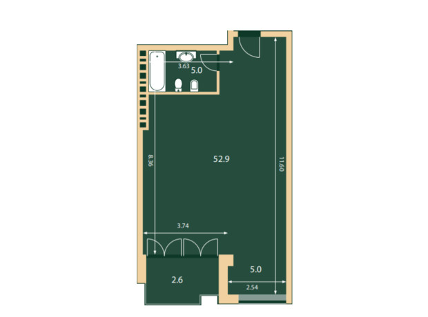 ЖК Hidden: планировка 1-комнатной квартиры 65.5 м²