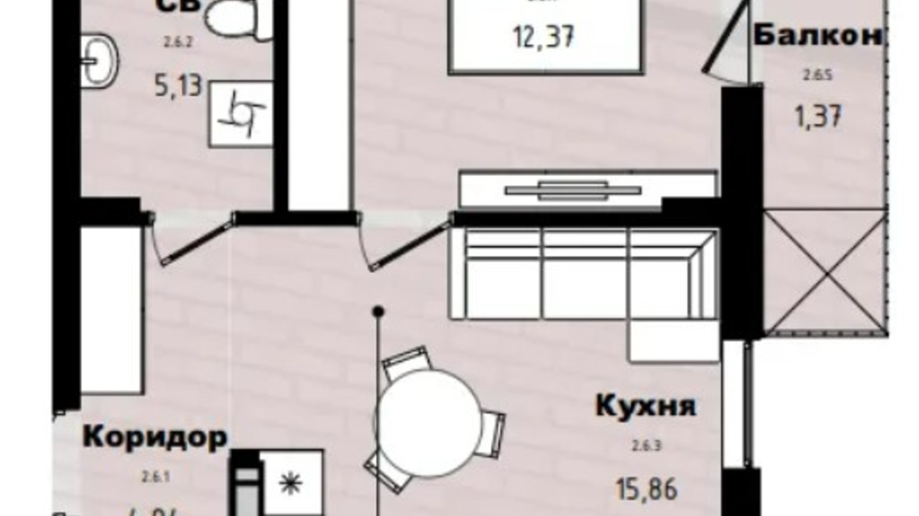 Планировка 1-комнатной квартиры в ЖК Horizon 39.9 м², фото 571975