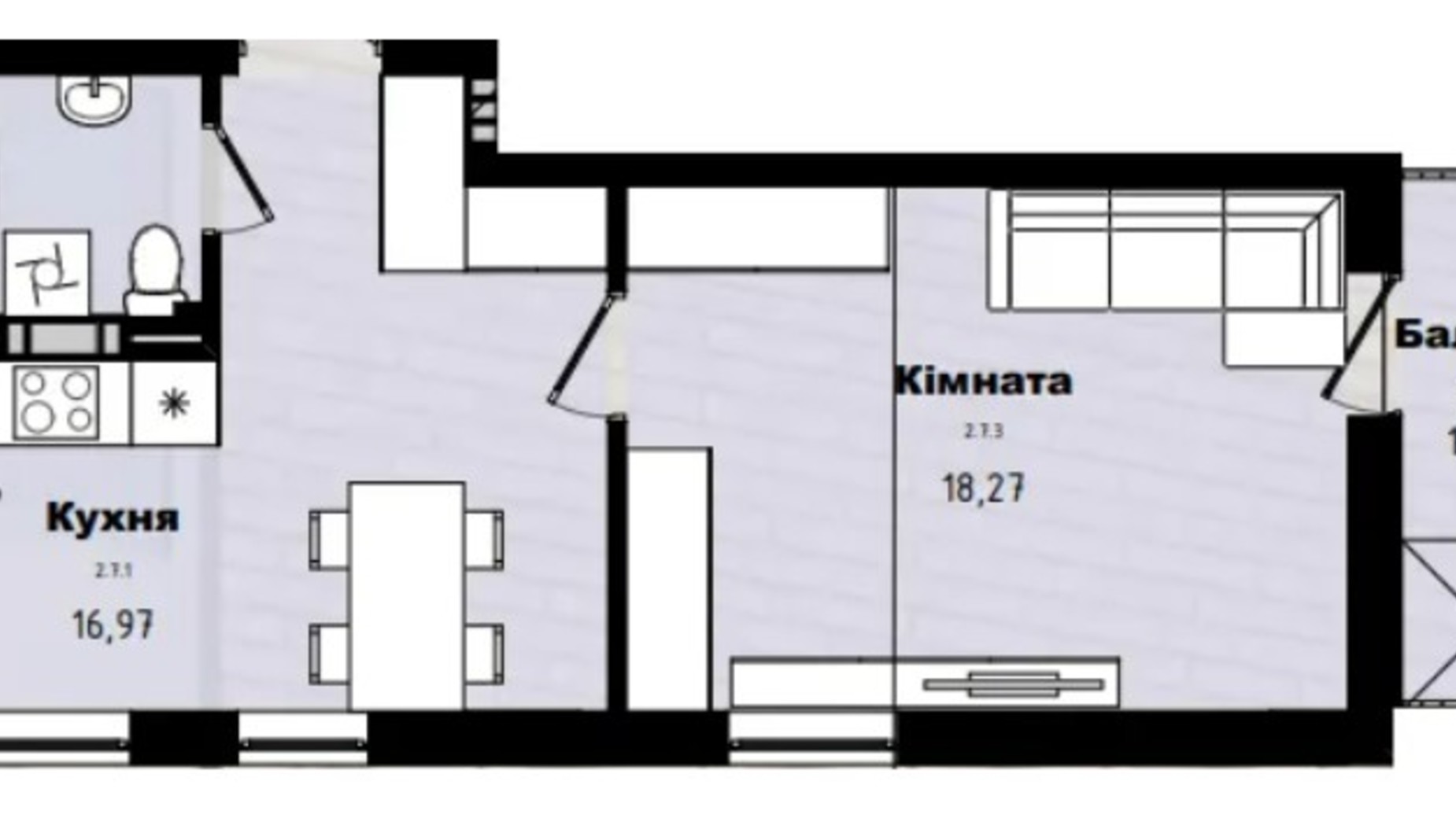 Планировка 1-комнатной квартиры в ЖК Horizon 40.3 м², фото 571976