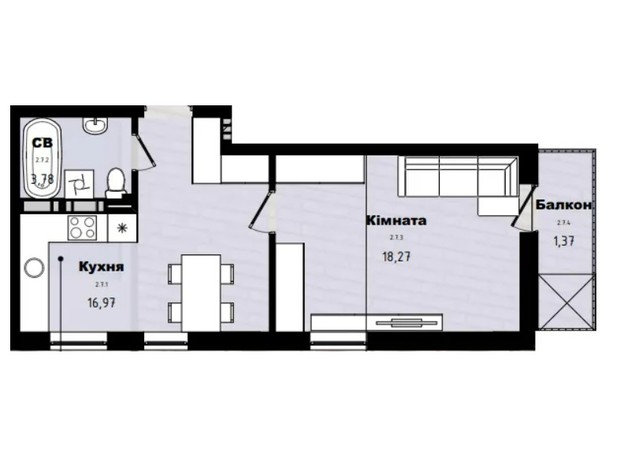 ЖК Horizon: планировка 1-комнатной квартиры 40.3 м²
