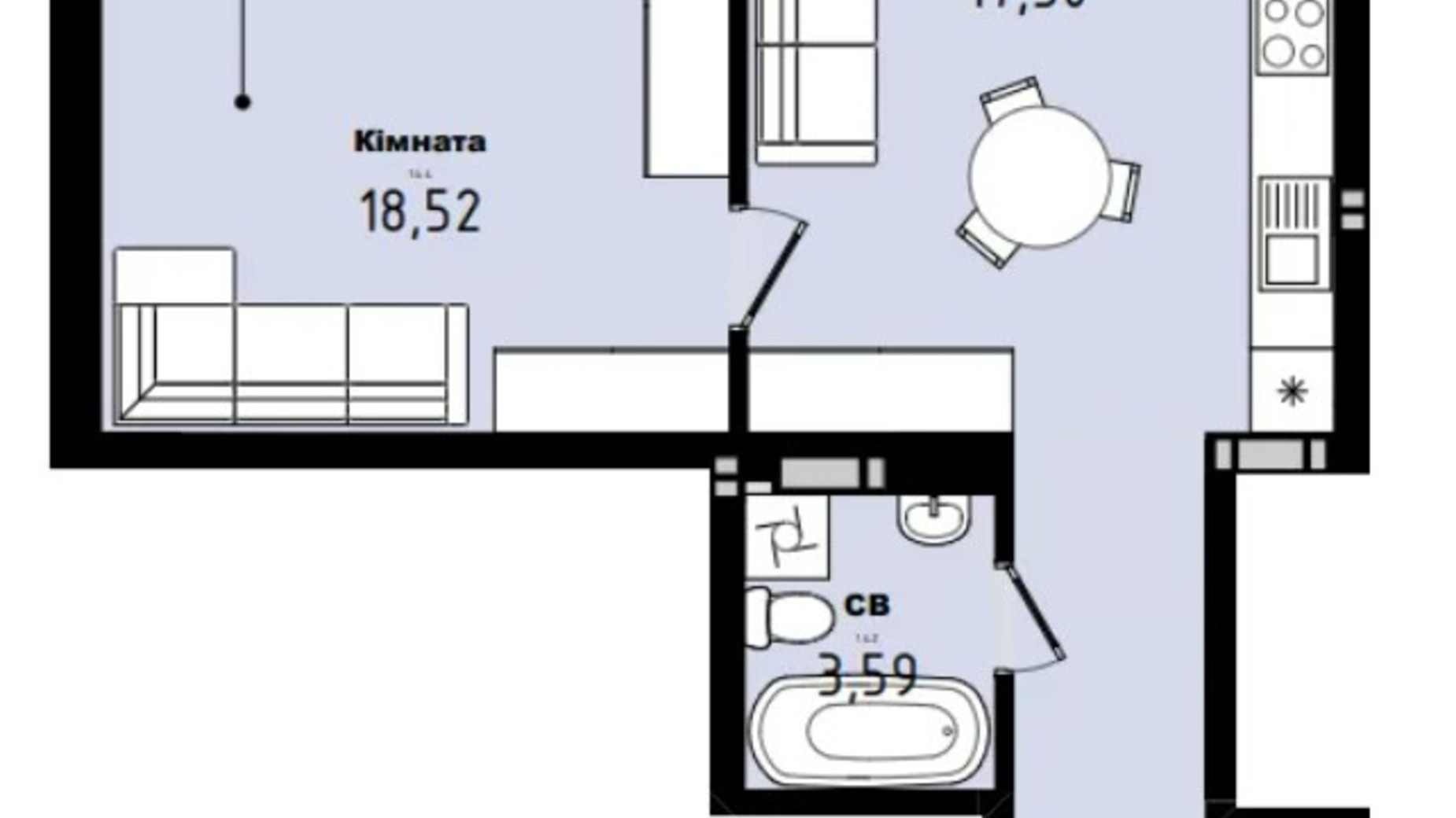Планировка 1-комнатной квартиры в ЖК Horizon 46.4 м², фото 571979