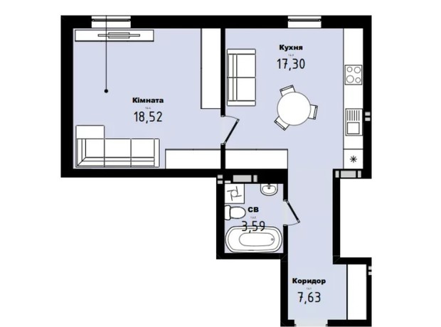 ЖК Horizon: планировка 1-комнатной квартиры 46.4 м²