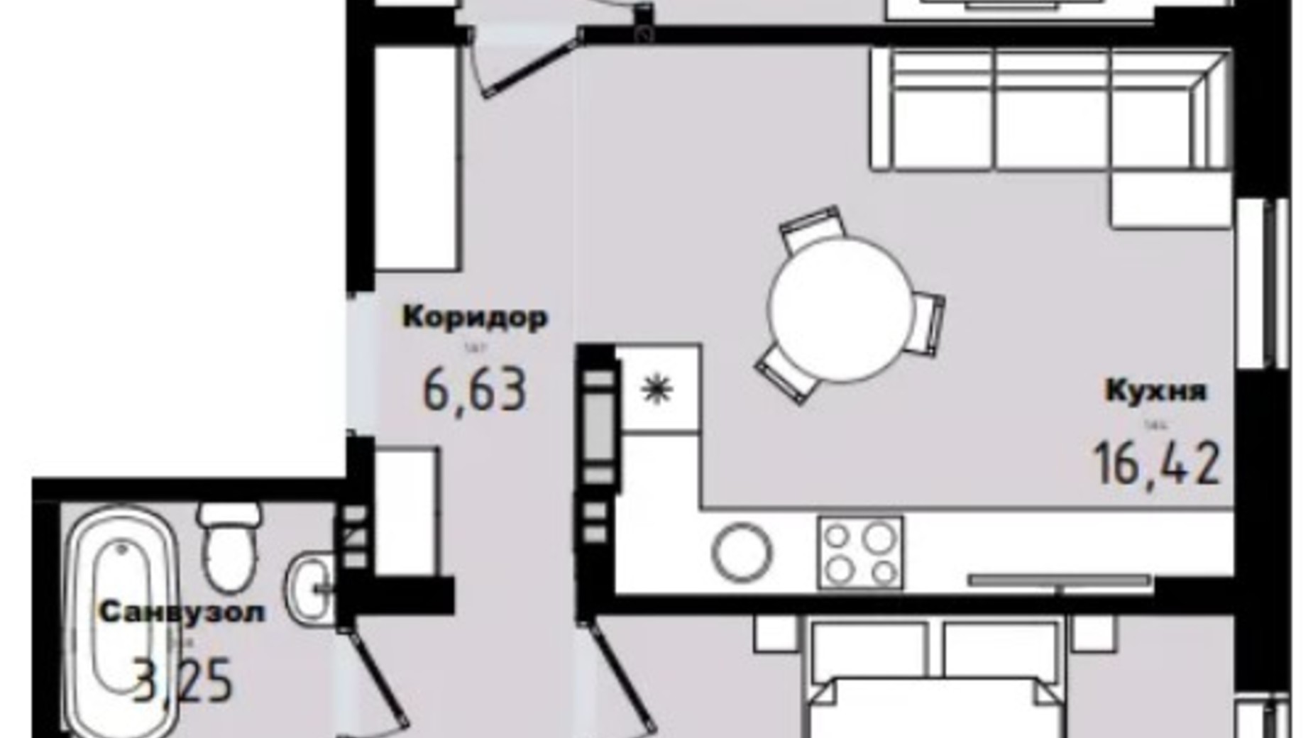 Планування 3-кімнатної квартири в ЖК Horizon 68.2 м², фото 571980