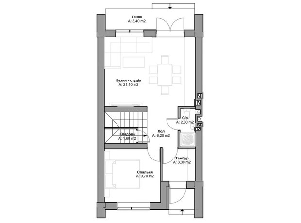 Таунхаус Nordic 2: планировка 4-комнатной квартиры 95 м²