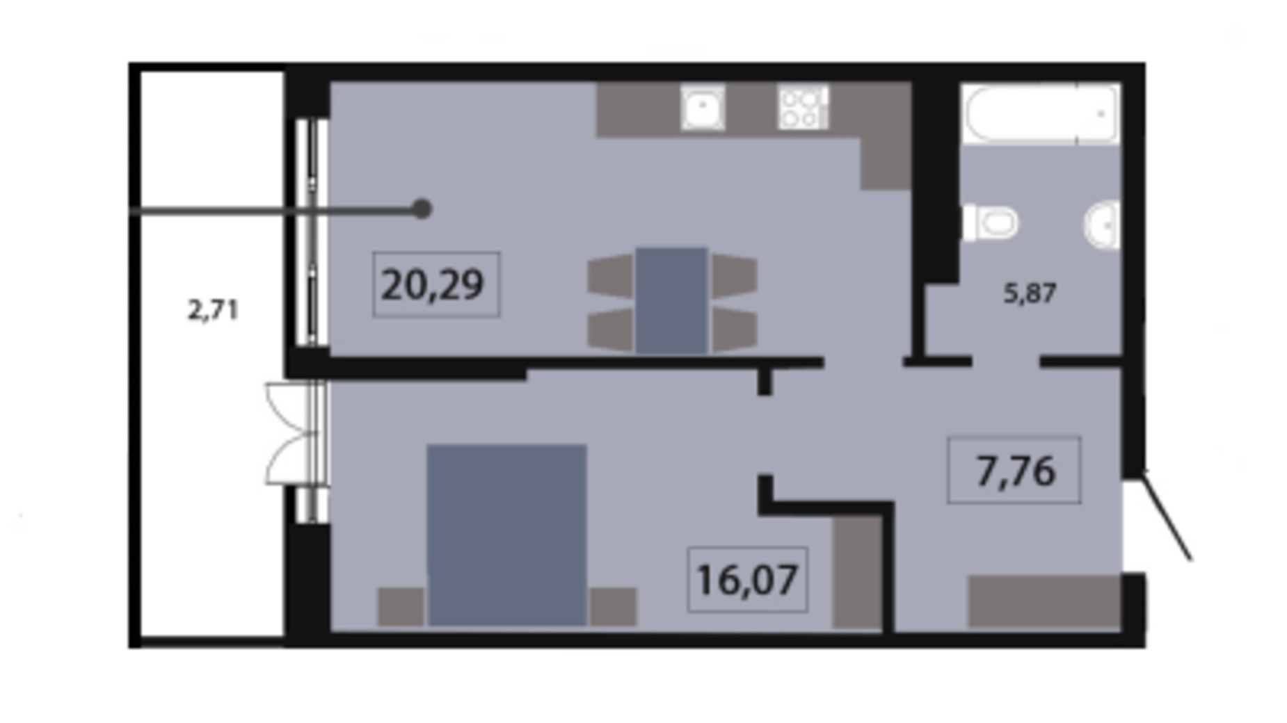 Планировка 1-комнатной квартиры в ЖК Five Address 52.45 м², фото 572076