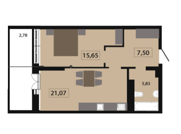 ЖК Five Address: планировка 1-комнатной квартиры 52.73 м²