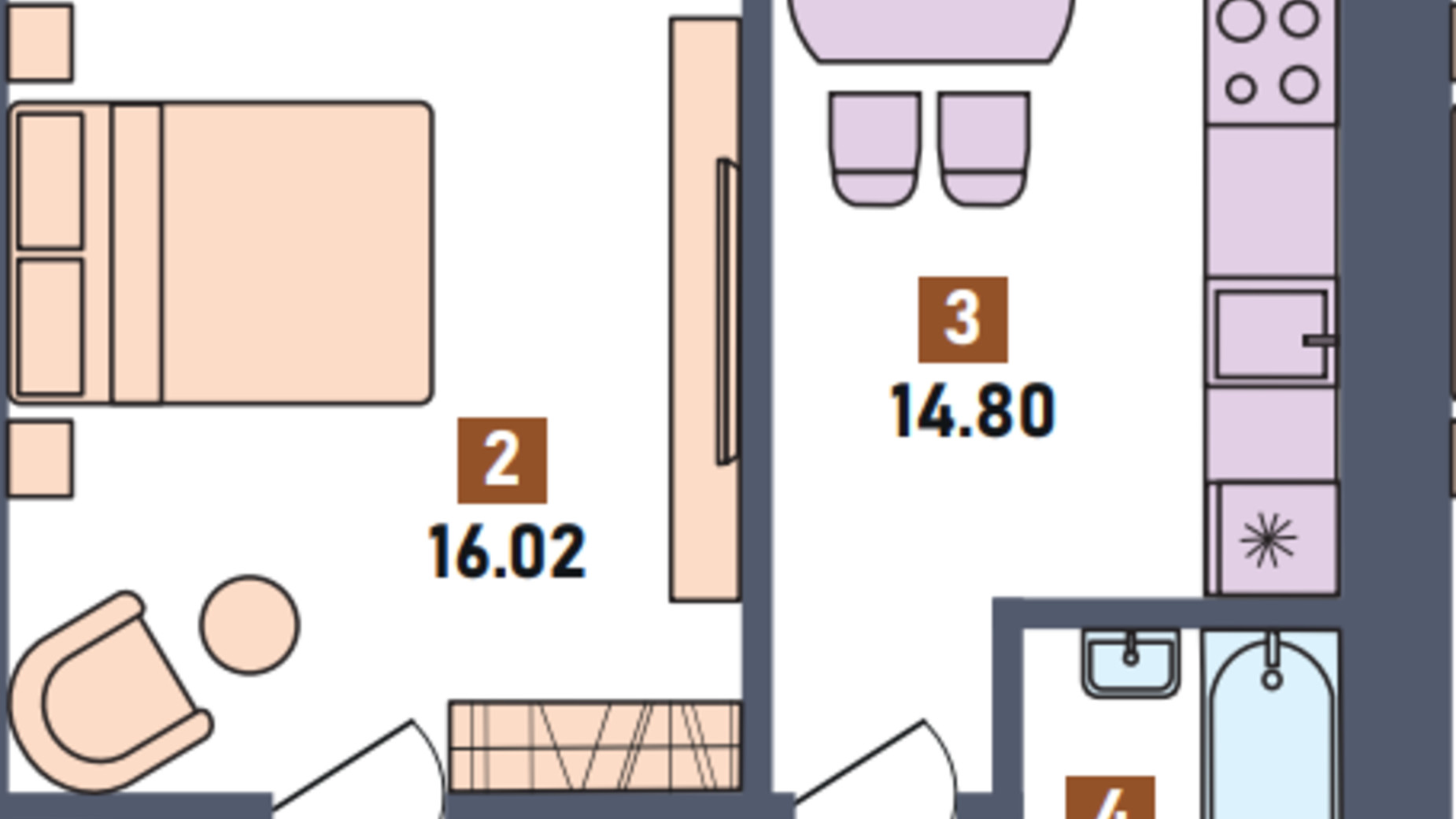 Планування 1-кімнатної квартири в ЖК Перший квартал 45.84 м², фото 572551