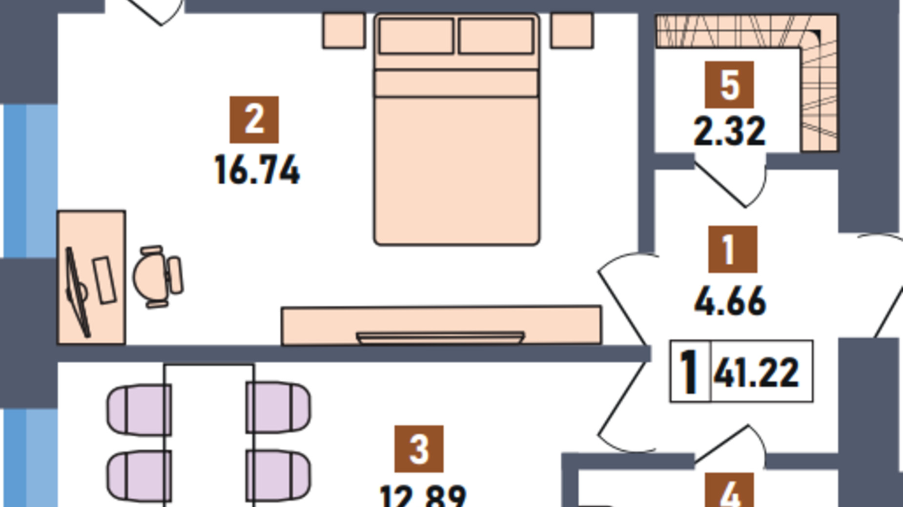 Планування 1-кімнатної квартири в ЖК Перший квартал 41.22 м², фото 572552