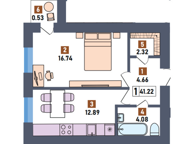 ЖК Первый квартал: планировка 1-комнатной квартиры 41.22 м²