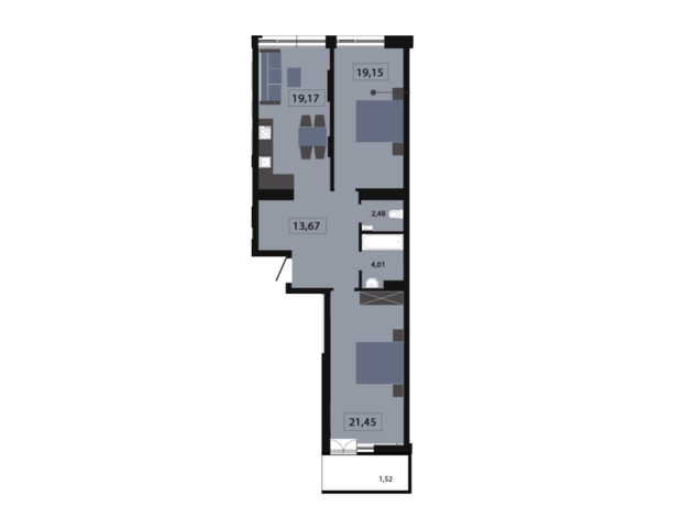 ЖК Five Address: планування 2-кімнатної квартири 81.45 м²