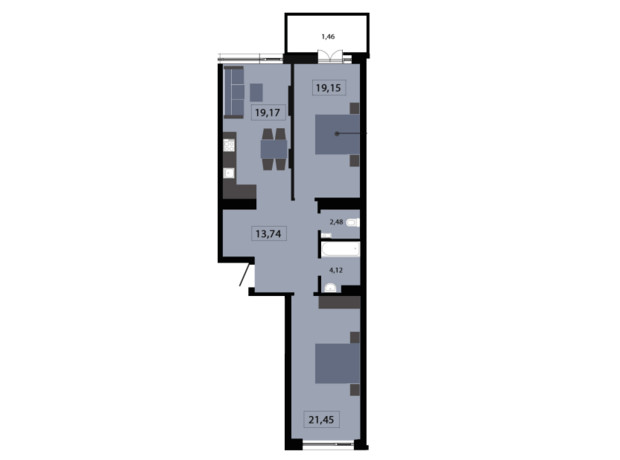 ЖК Five Address: планировка 2-комнатной квартиры 81.57 м²