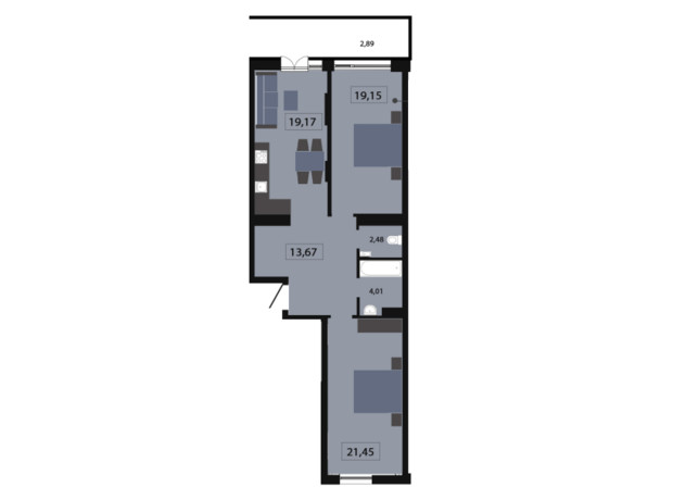ЖК Five Address: планування 2-кімнатної квартири 82.75 м²