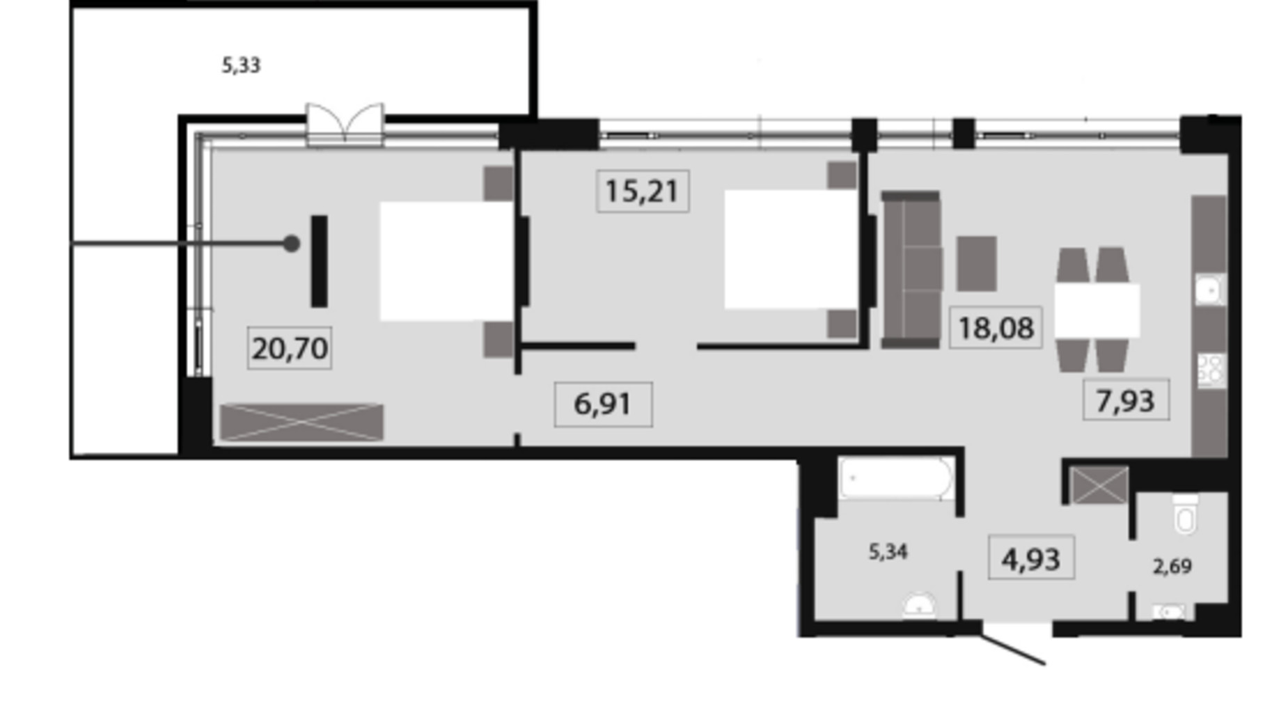 Планування 3-кімнатної квартири в ЖК Five Address 86.88 м², фото 572629