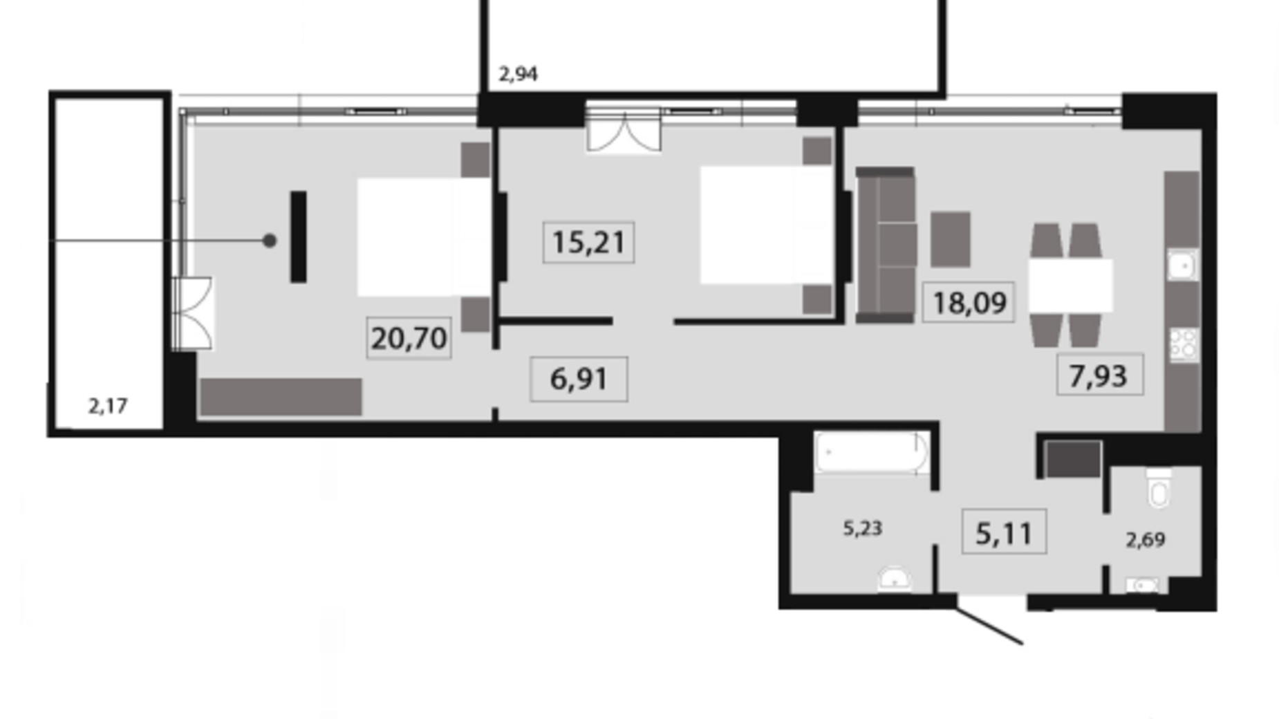 Планування 3-кімнатної квартири в ЖК Five Address 86.98 м², фото 572630