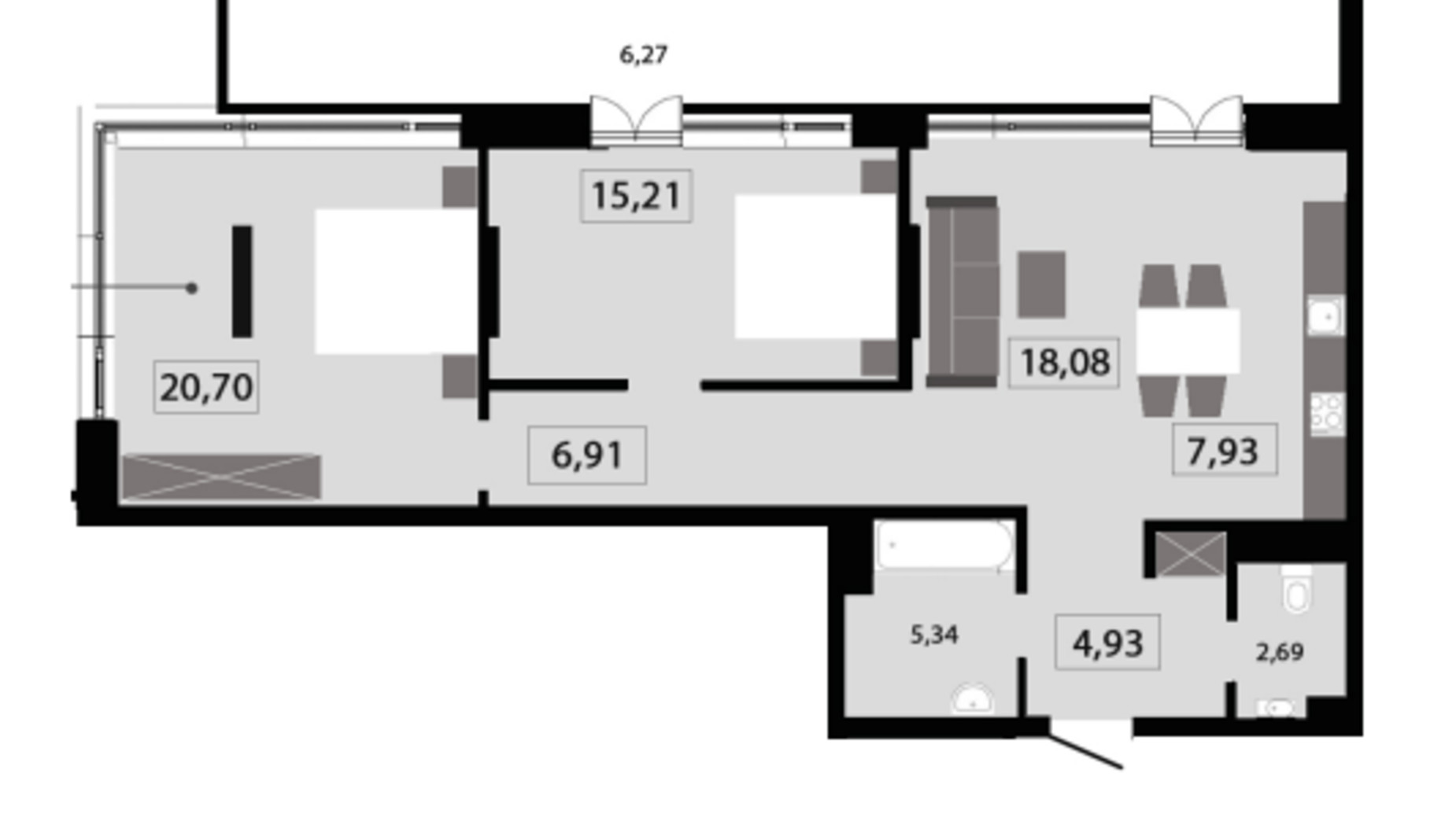 Планування 3-кімнатної квартири в ЖК Five Address 88.06 м², фото 572631