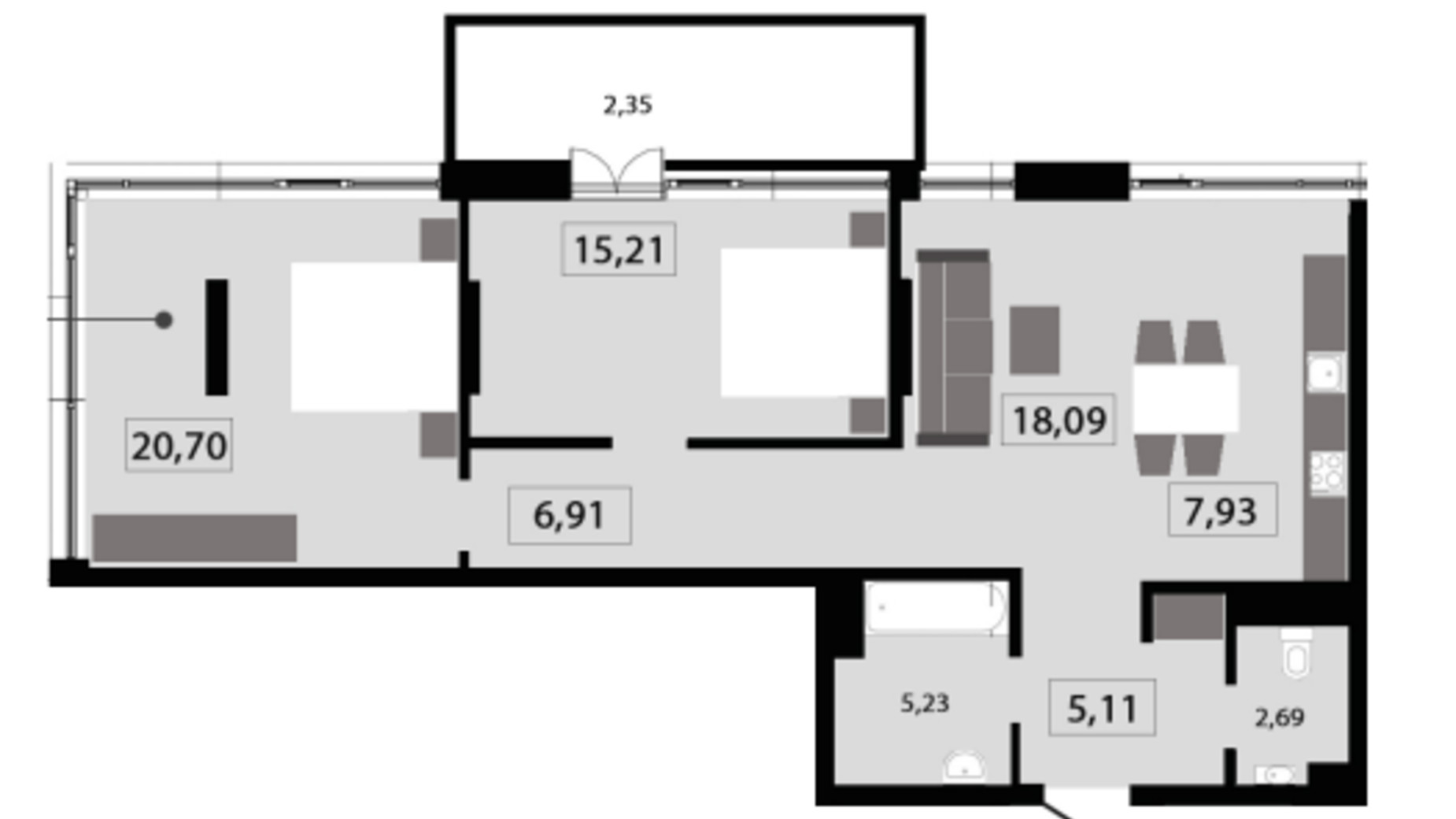 Планування 3-кімнатної квартири в ЖК Five Address 84.22 м², фото 572646