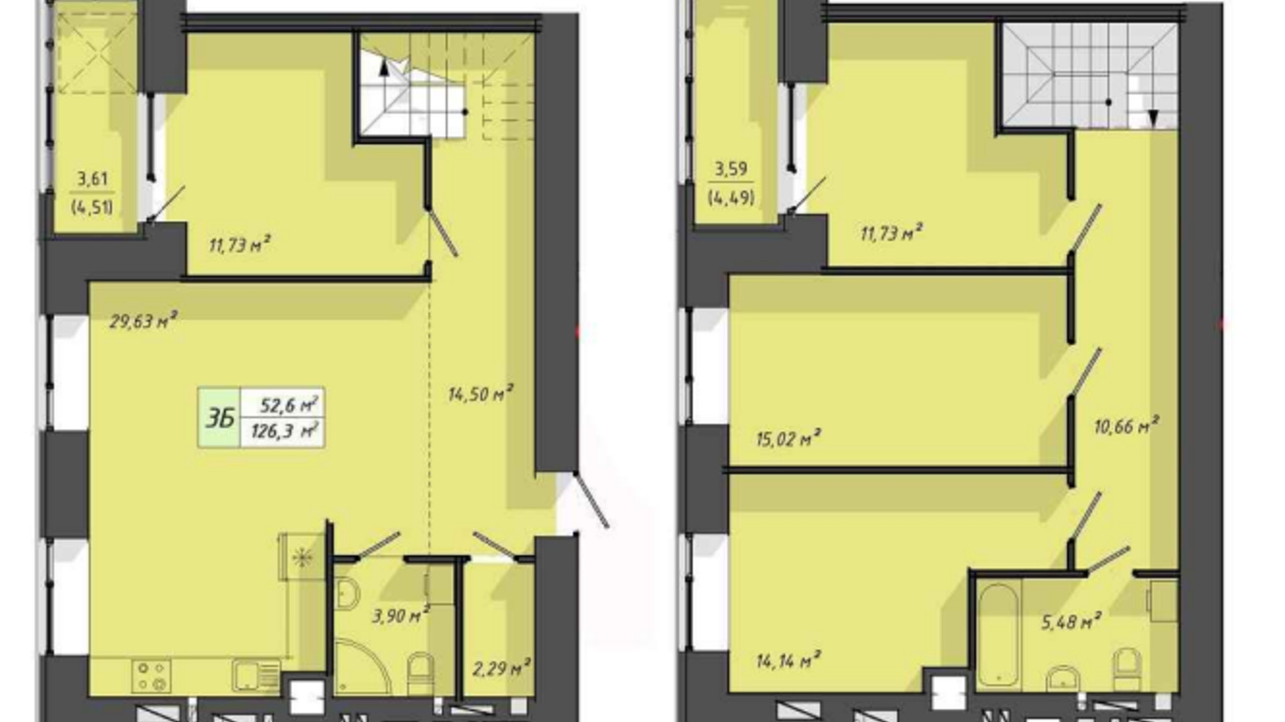 Планування багато­рівневої квартири в ЖК Львівський 126.3 м², фото 572813