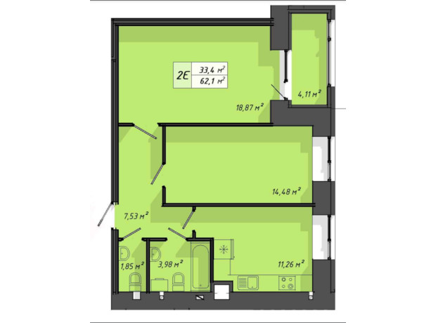 ЖК Львовский: планировка 2-комнатной квартиры 62.1 м²