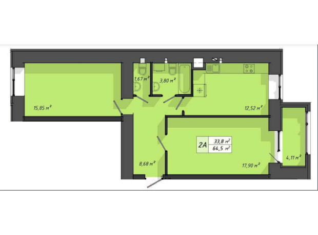 ЖК Львовский: планировка 2-комнатной квартиры 64.5 м²