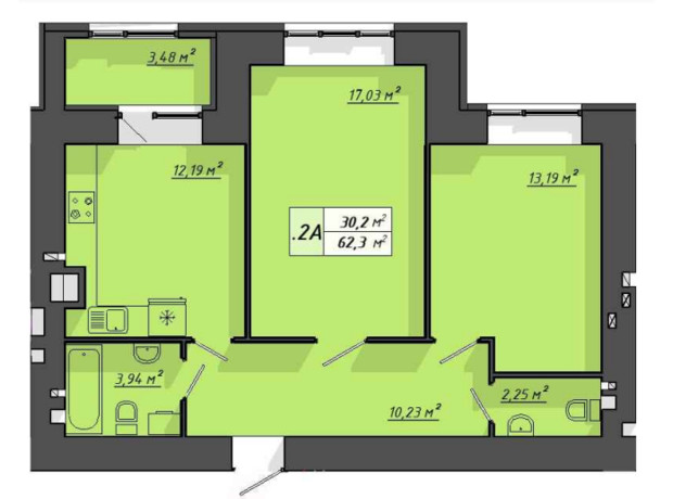 ЖК Львовский: планировка 2-комнатной квартиры 62.3 м²