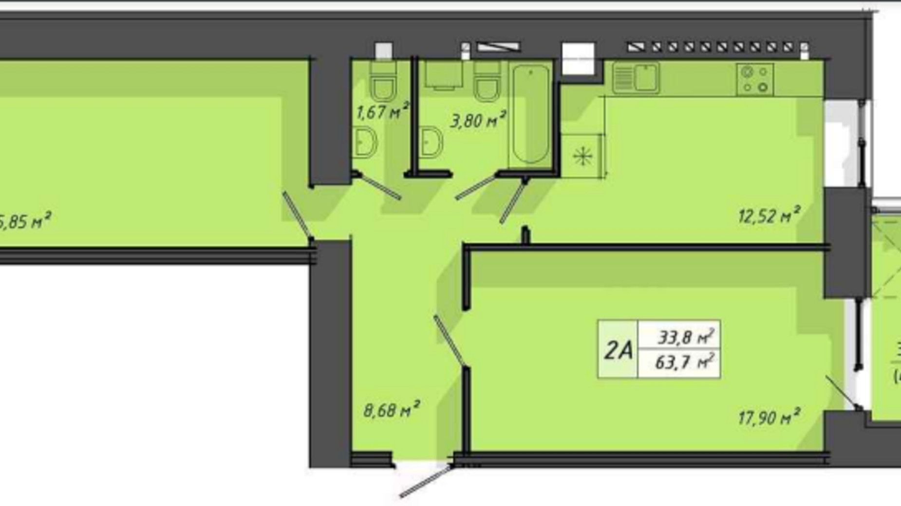 Планування 2-кімнатної квартири в ЖК Львівський 63.7 м², фото 572826